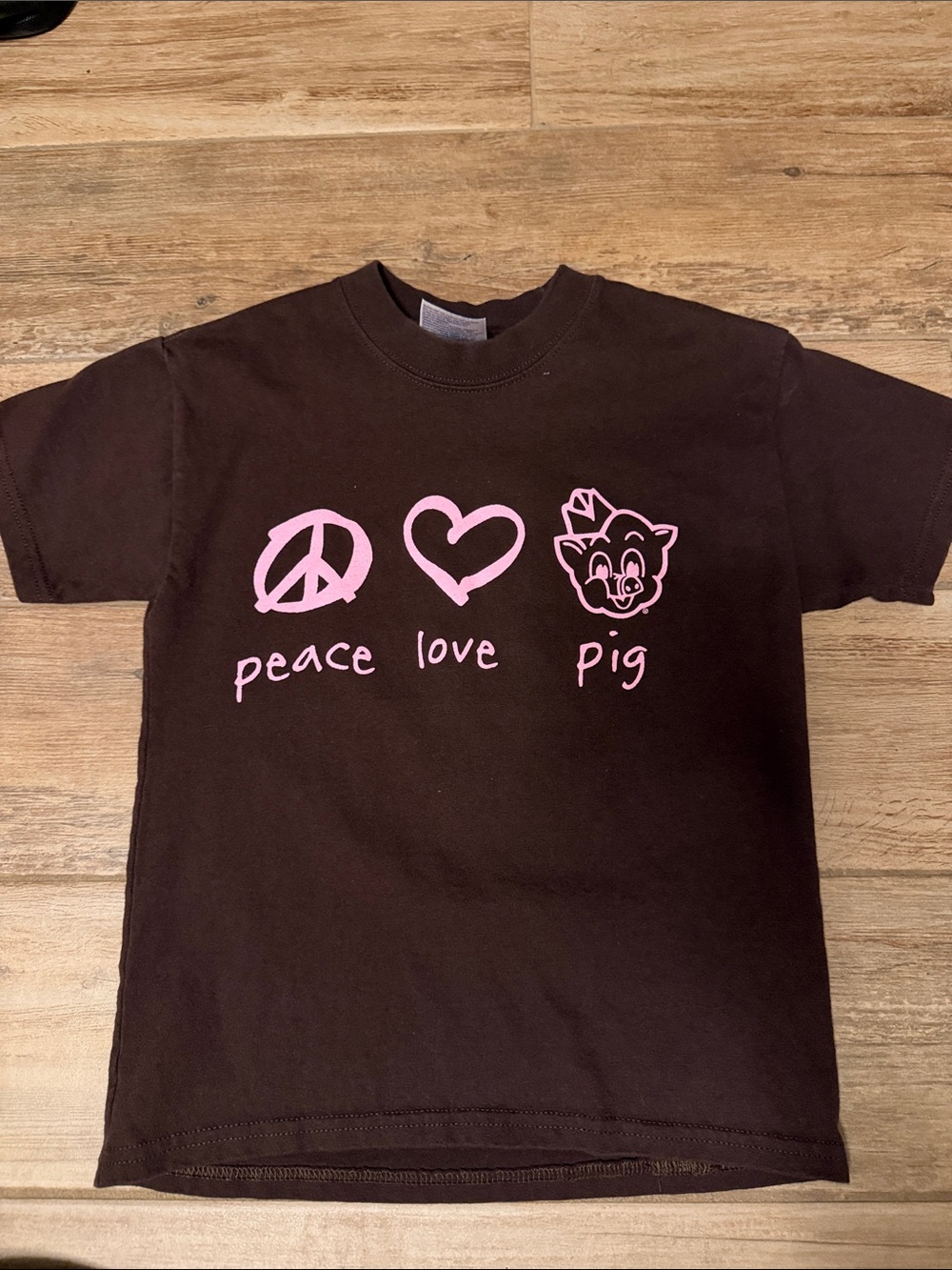 Kids Brown Tee with Pink "Peace Love Pig" Graphic